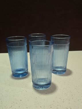 Drumshanbo Gunpowder Irish Gin Set of 4 Blue Ribbed Embossed Highball Glasses